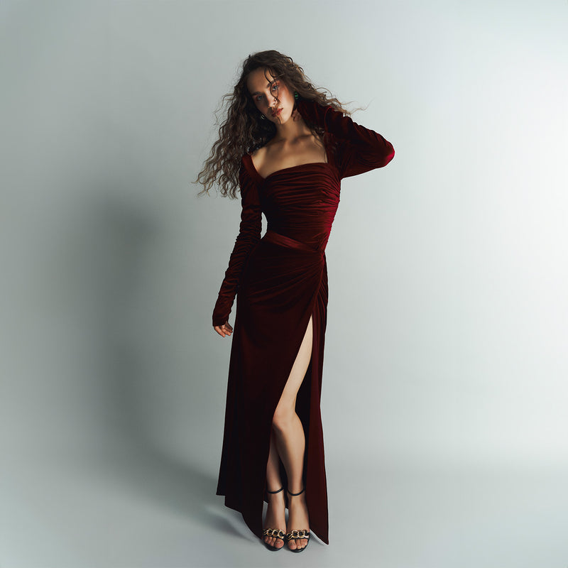 Contessa Dress in Velvet Red